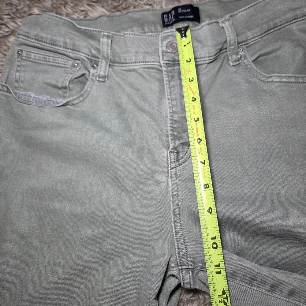 GAP Girlfriend Jeans Women's‎ 32 Regular Green Stretch Denim Mid Rise Straight